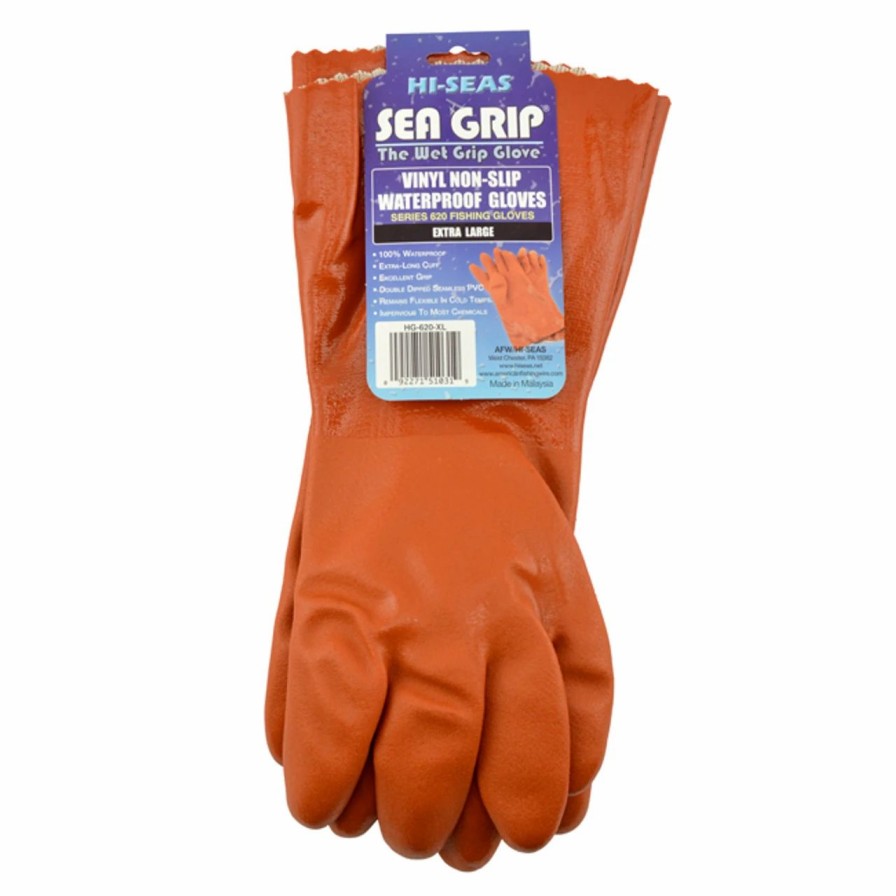 Saltwater Tools * | Hi-Seas Hi Seas Sea Grip Vinyl Waterproof Gloves, Orange, X-Large, 1 Pair